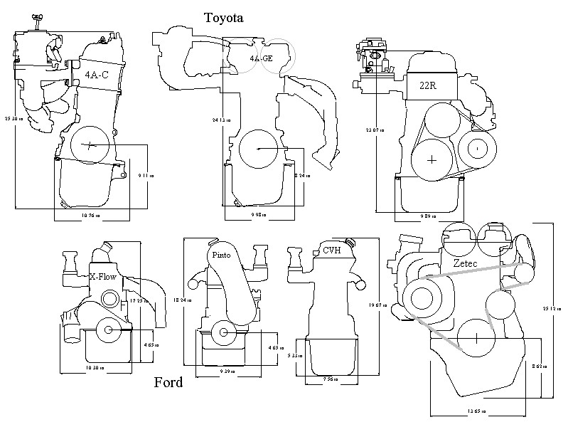 чертежи двигателей Toyota и Ford 